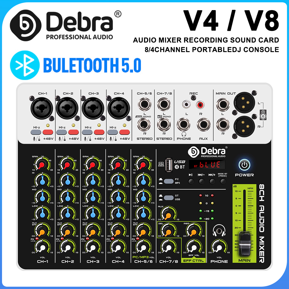 Audio Mixer 4 Channel - Debra V8 Audio Mixing Console with