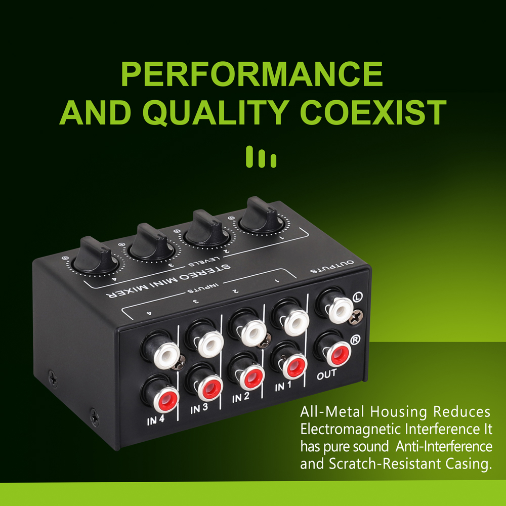Audio Mixer 4 Channel - Professional Stereo 4 Channel Passive Mixer