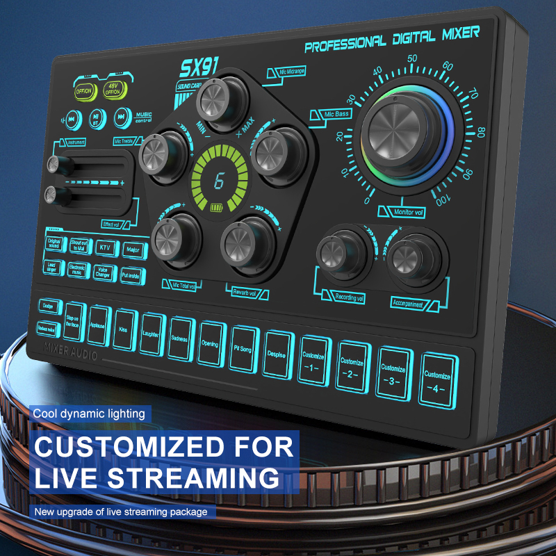 Audio Mixer 4 Channel - SX91 48V Audio Mixer with Voice