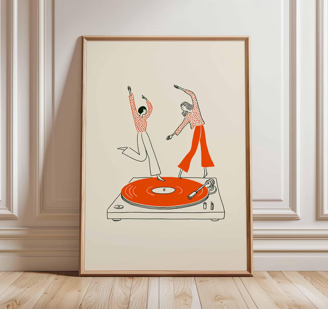 Audio Music Live - Dancing Couple Wall Art Print, Retro