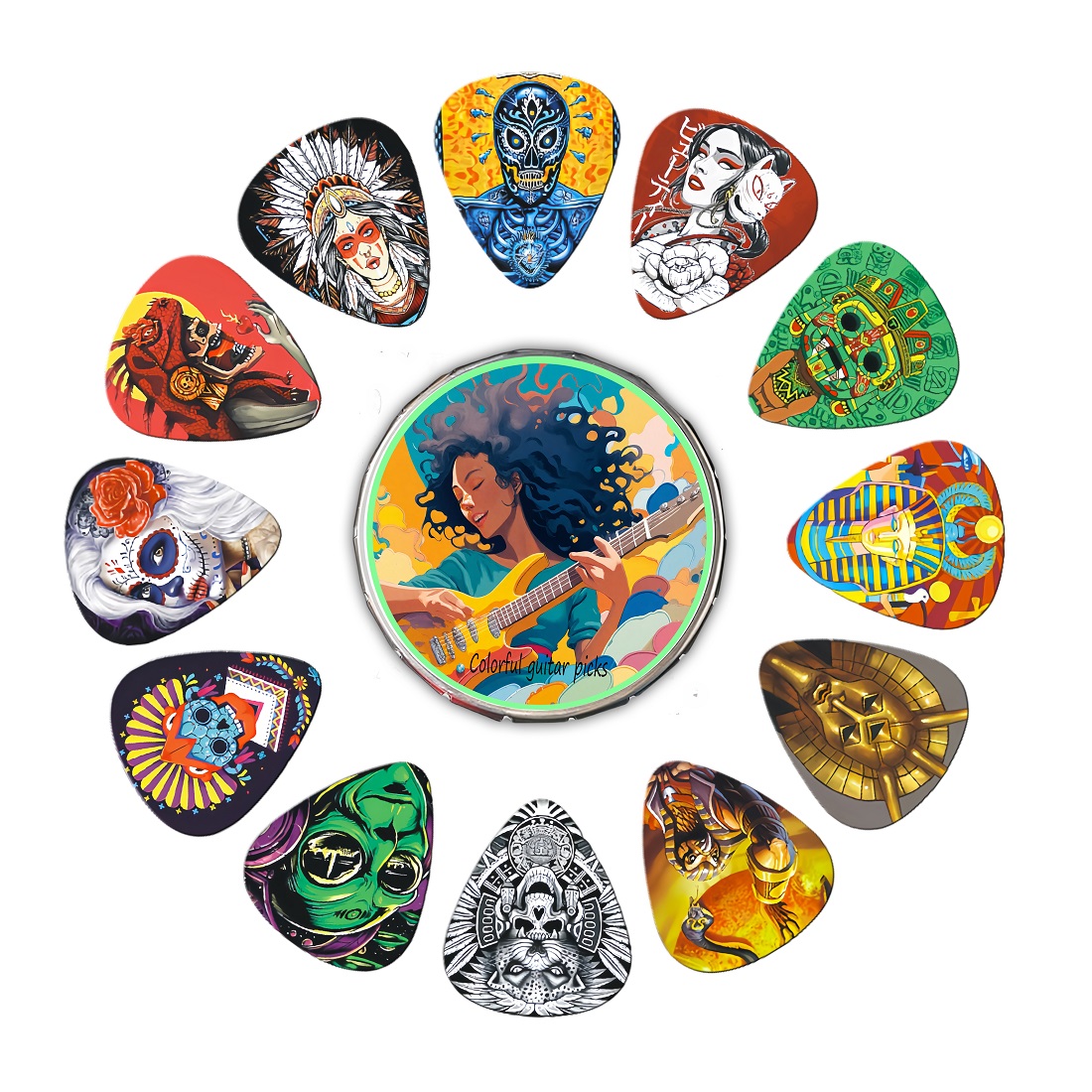 12PCS Unique Colorful Printed  - Electric Guitar Pick Pack 评论和价格