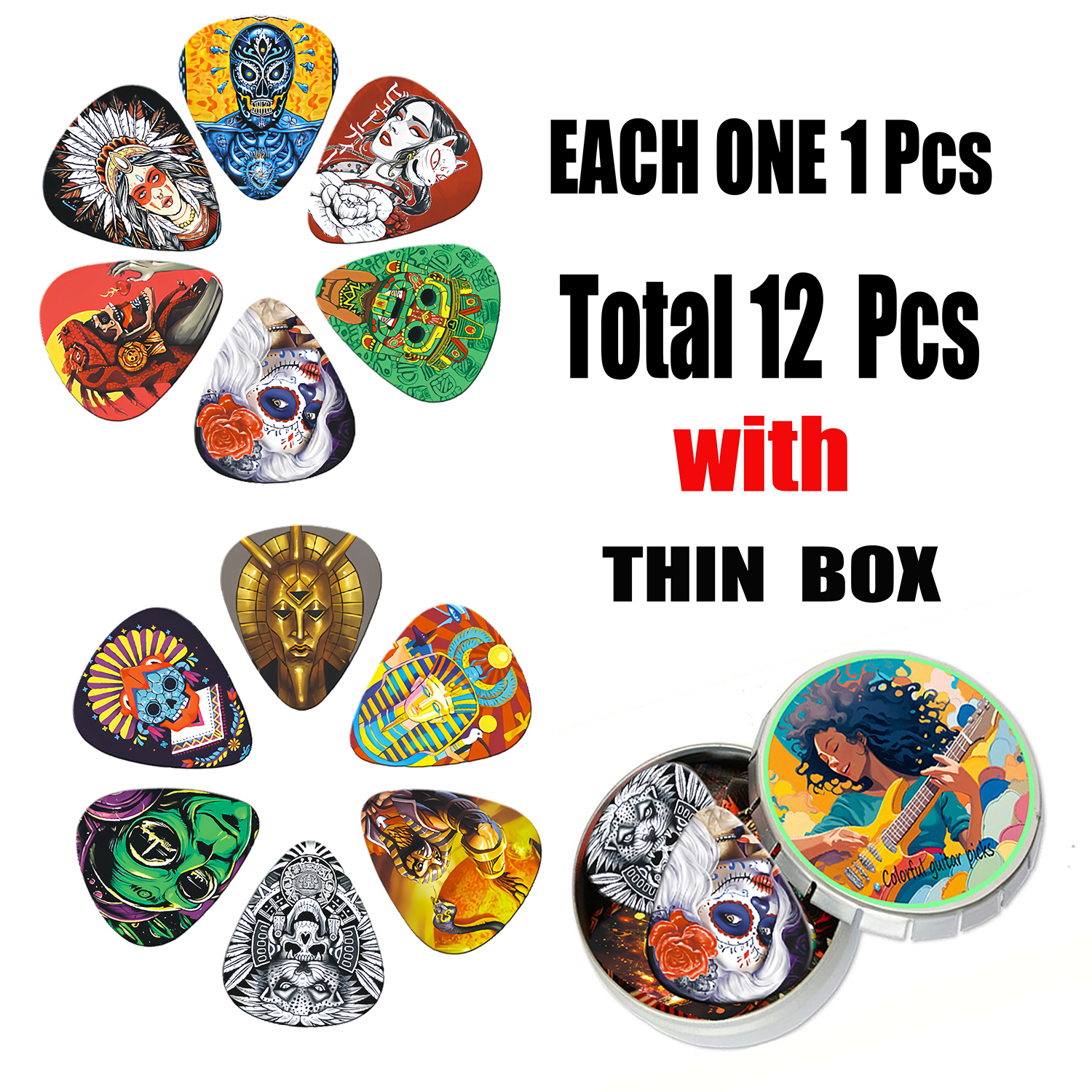 12PCS Unique Colorful Printed  - Electric Guitar Pick Pack 评论和价格
