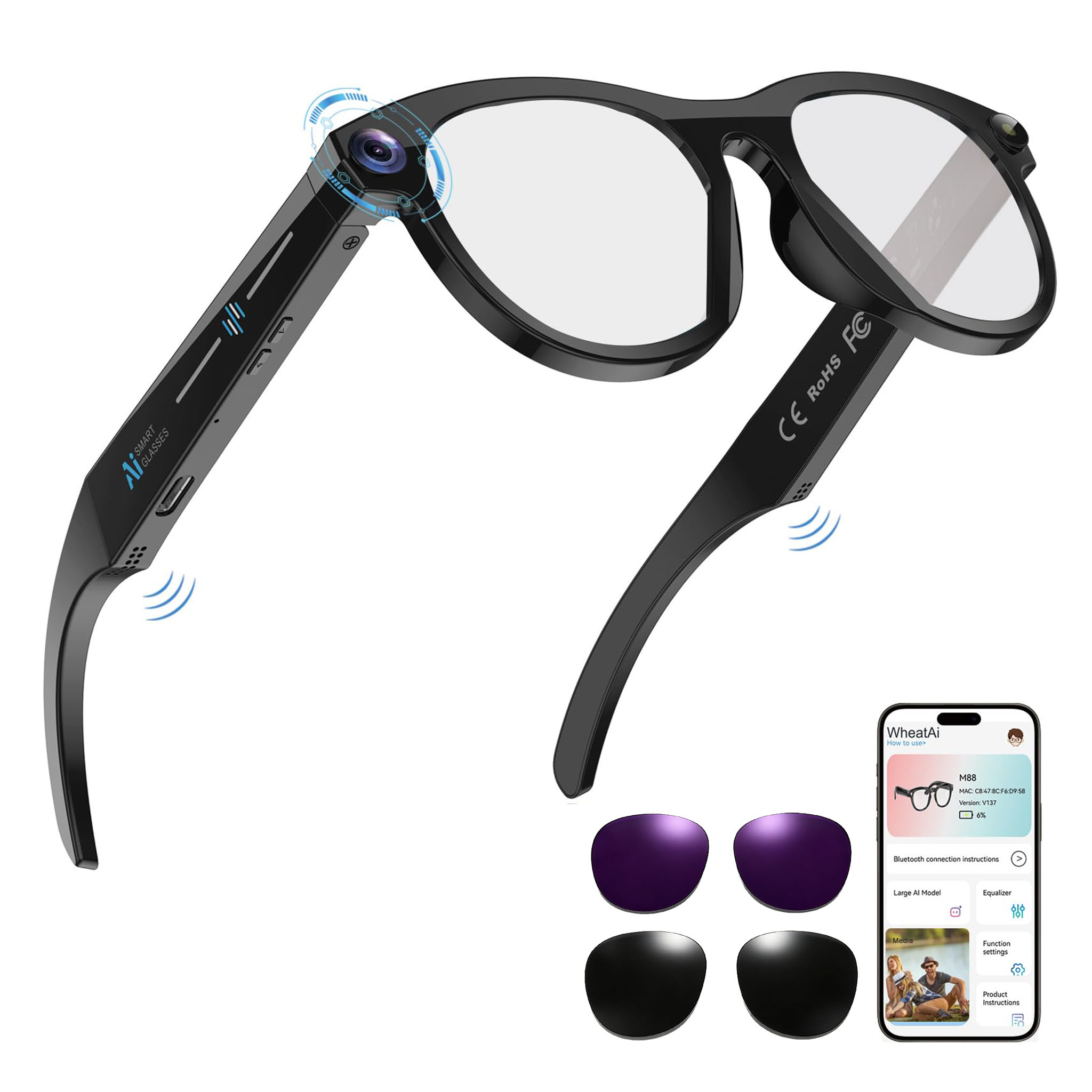 Black Smart Ai Glasses for Men - Audio Music To Video Ai Free 评论和价格