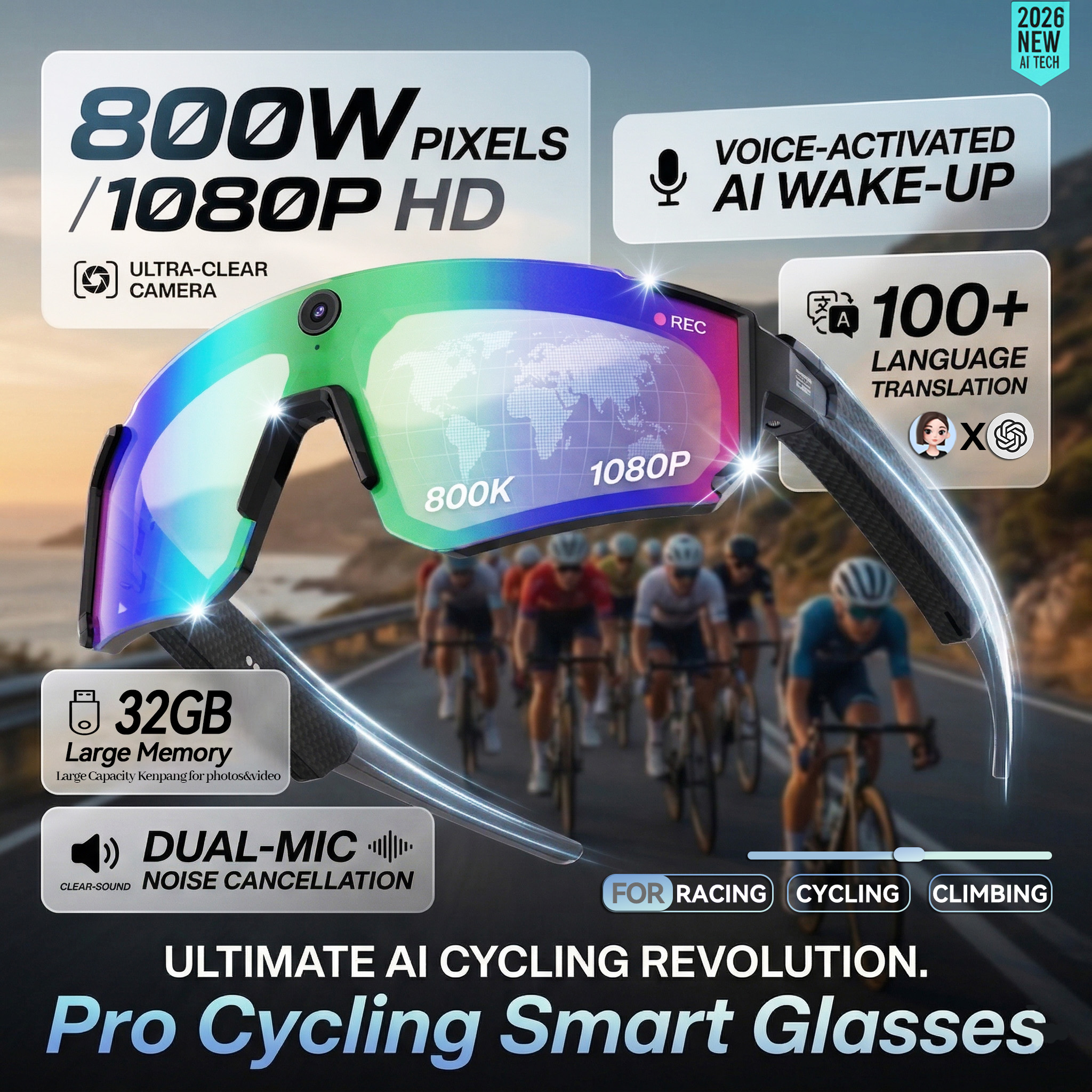 Smart AI Sunglasses 1200P HD V - Audio Music To Video Ai Free 评论和价格