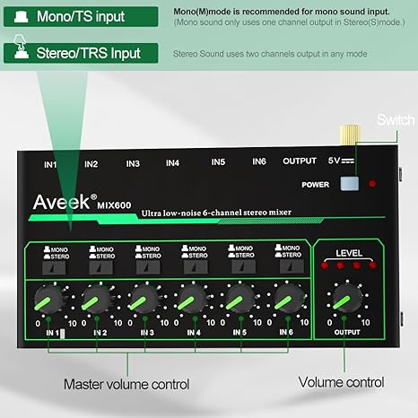 Aveek 6 Channel Mixer - Mini 6 - Audio Mixer 4 Channel 评论和价格
