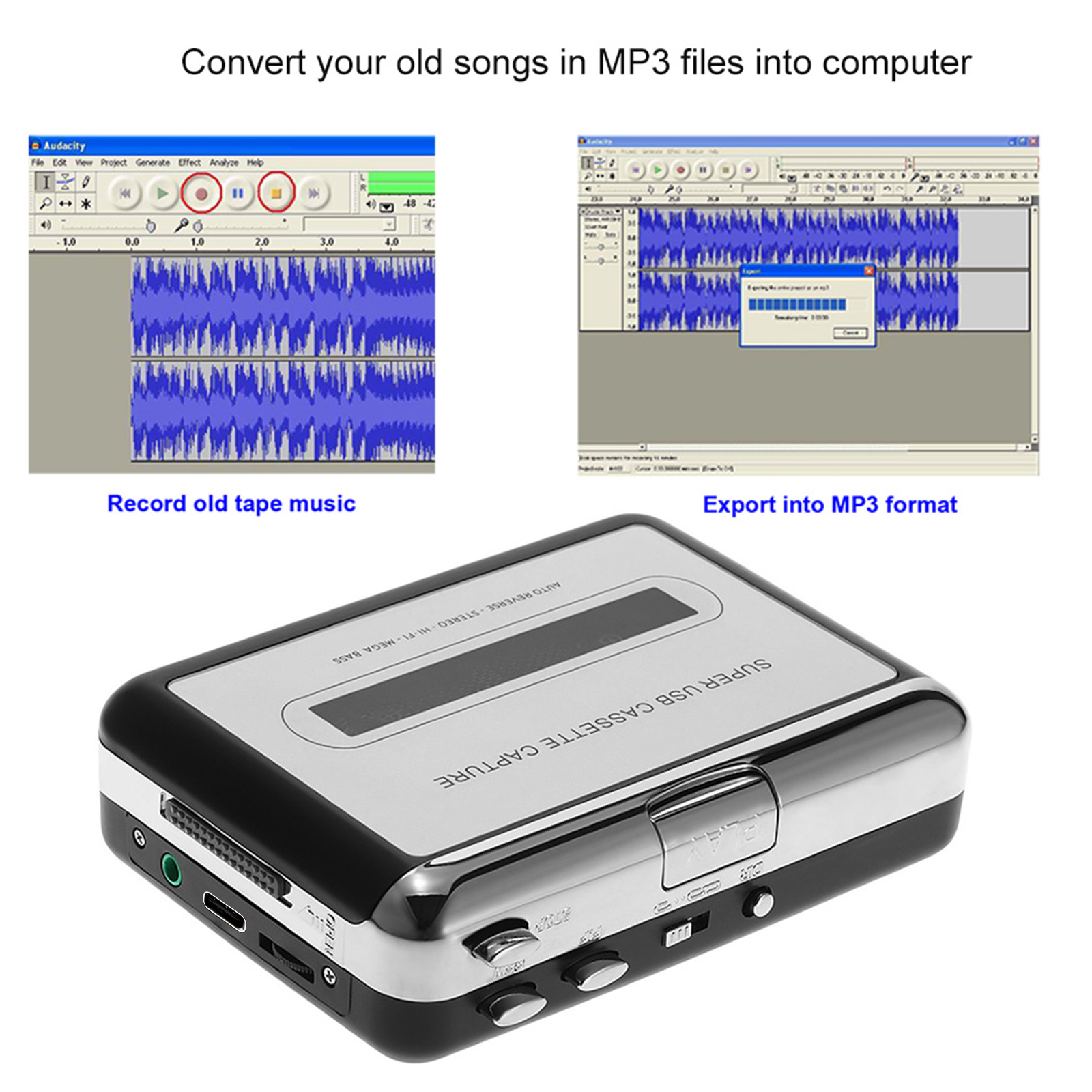 USB Cassette Capture  Cassette - Audio Music Converter To Mp3 评论和价格