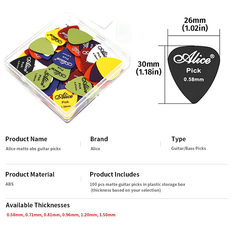 Alice Guitar Picks 100pcs Matt - Electric Guitar Pick Pack 评论和价格