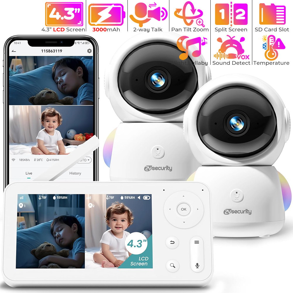 2K Baby Monitor with 2 Cameras - Audio Music To Video 评论和价格