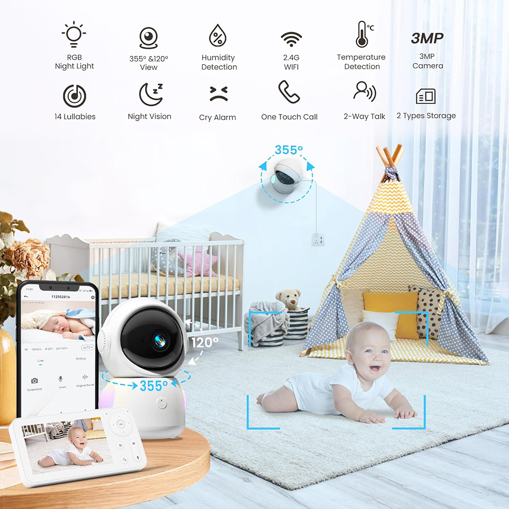 2K Baby Monitor with 2 Cameras - Audio Music To Video 评论和价格